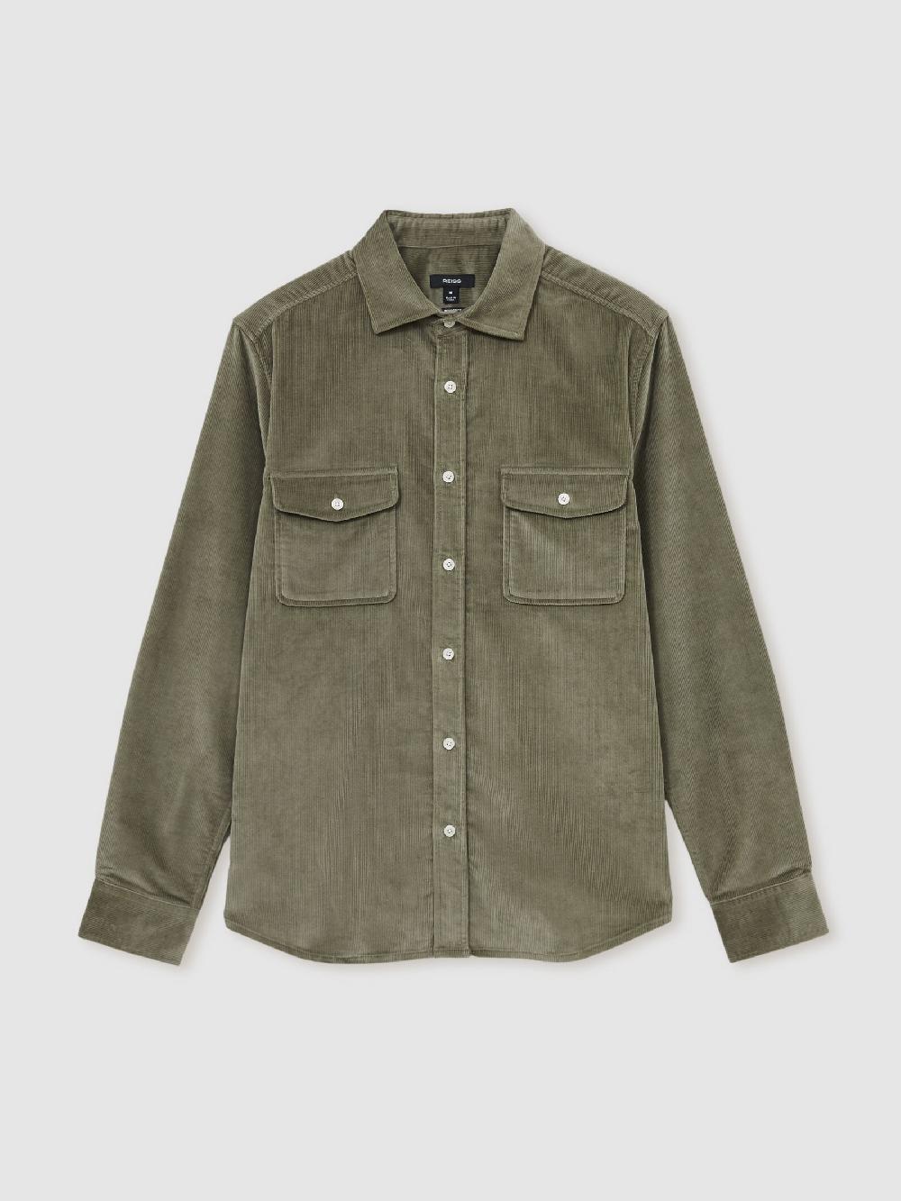 Reiss Cotton-Blend Corduroy Overshirt In Sage