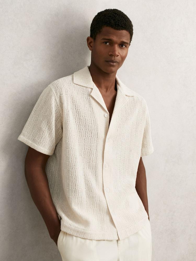 reiss Cotton-Blend Crochet Shirt in Off White