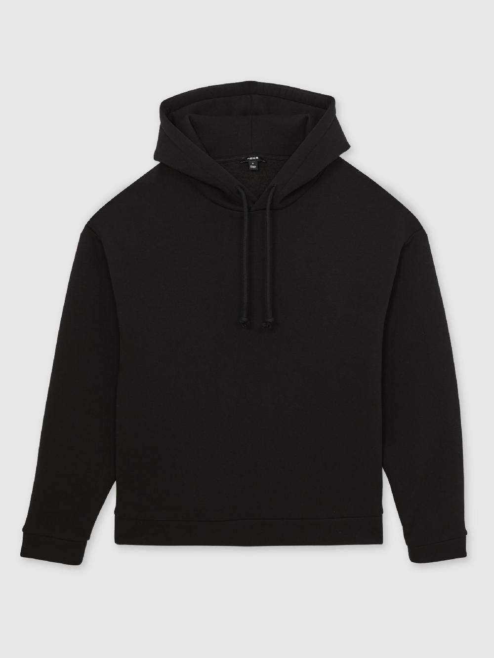 Reiss Cotton-Blend Fleece-Back Hoodie In Black