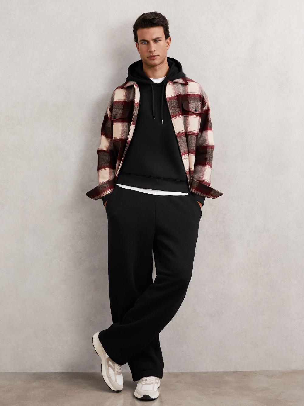 Reiss Cotton-Blend Fleece-Back Joggers In Black