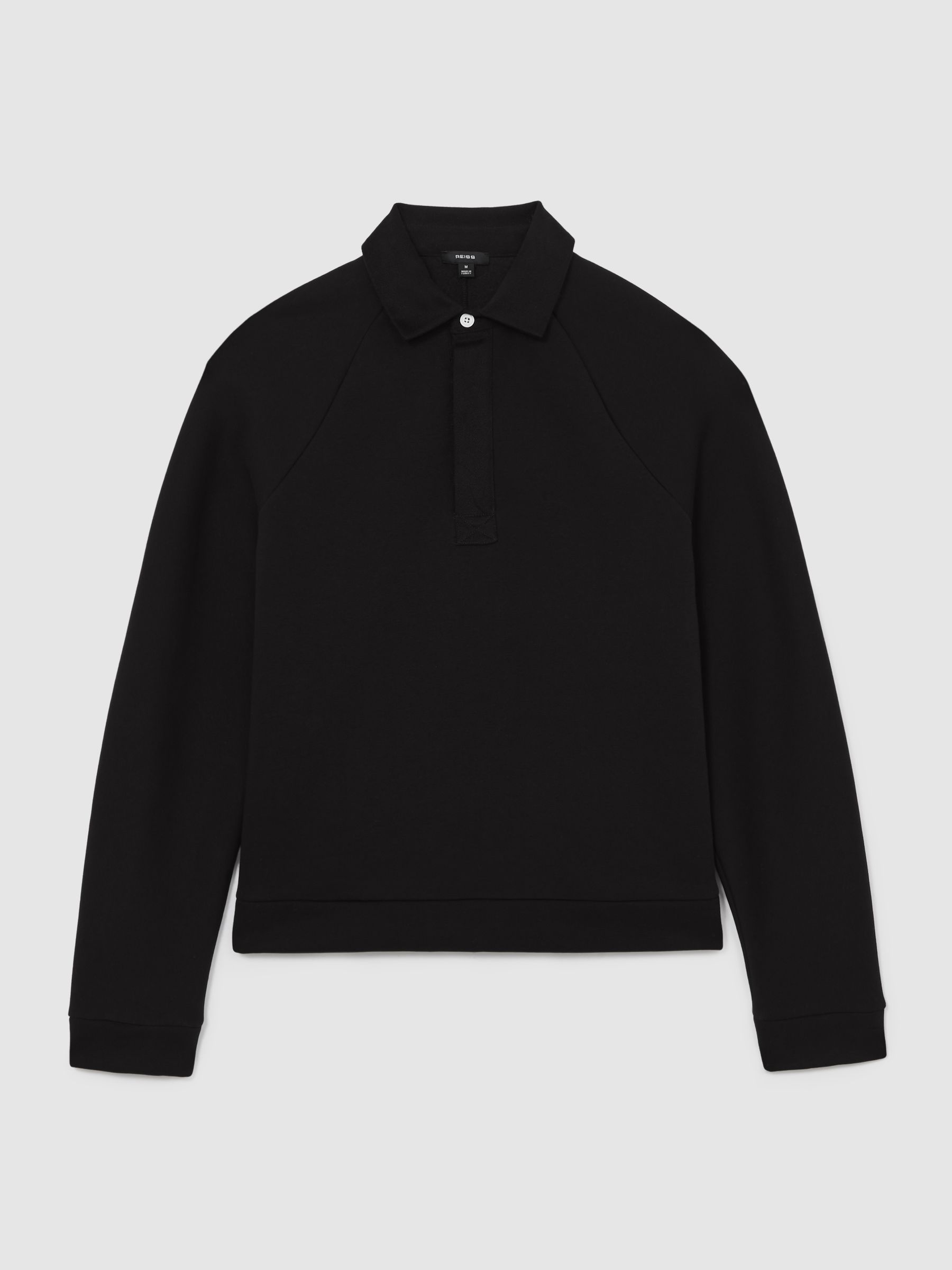 Reiss Cotton-Blend Fleece-Back Polo Shirt In Black