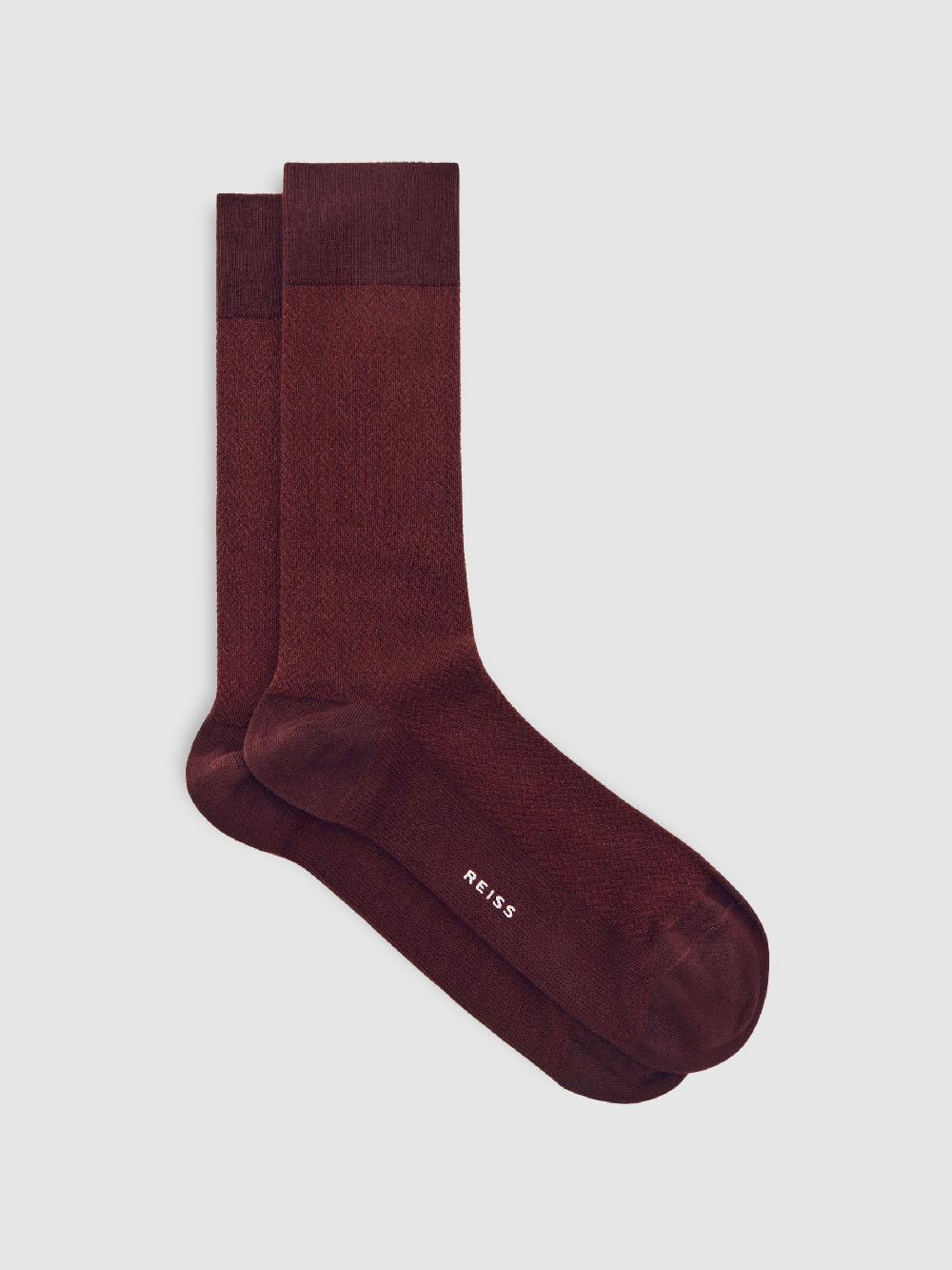 Reiss Cotton-Blend Herringbone Socks In Bordeaux