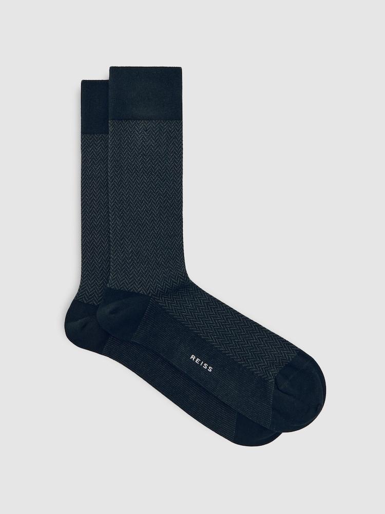 reiss Cotton-Blend Herringbone Socks in Charcoal
