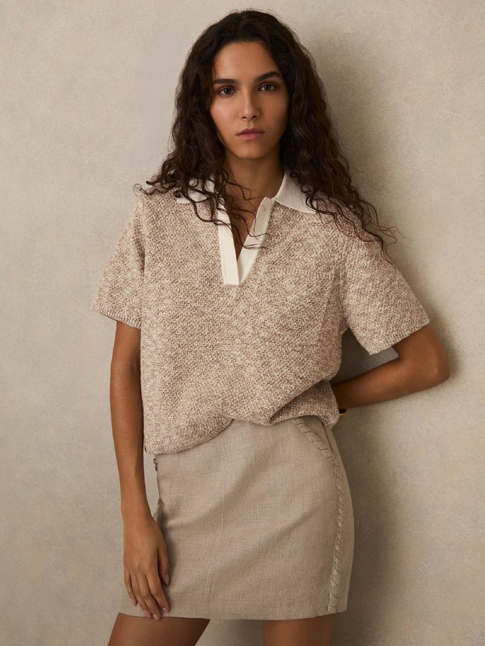 Reiss Cotton-Blend Knit Polo Shirt In Neutral
