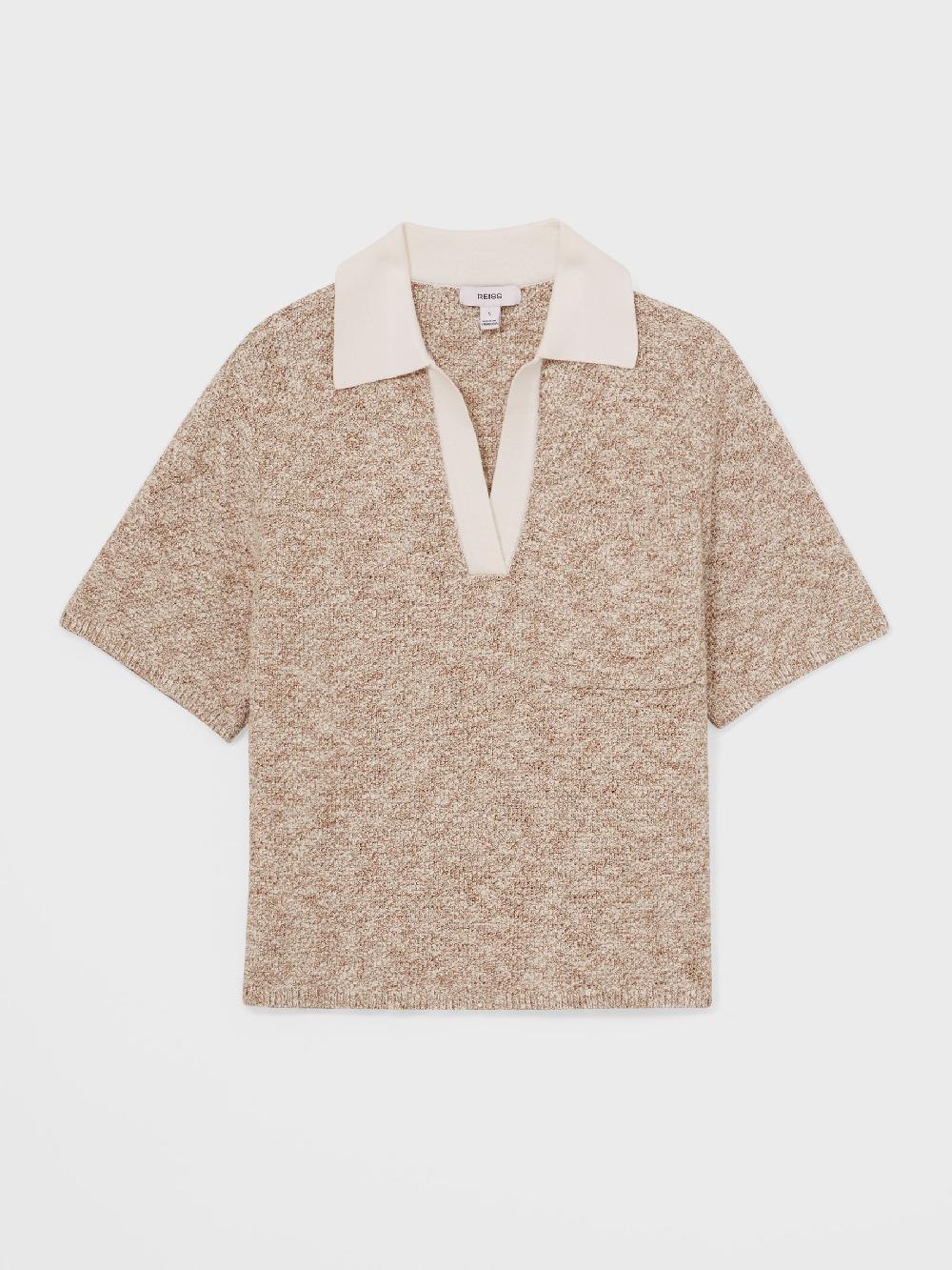Reiss Cotton-Blend Knit Polo Shirt In Neutral