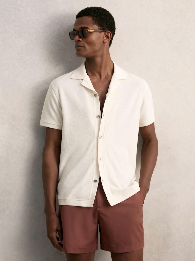 reiss Cotton Blend Towelling Shirt in White