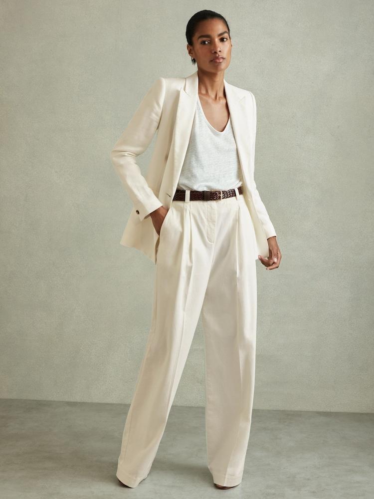reiss Cotton Blend Wide Leg Trousers in White
