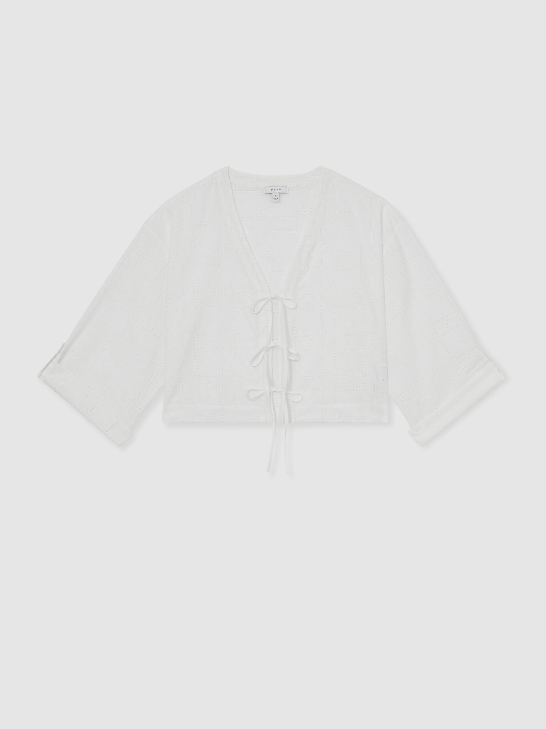 Reiss Cotton Broderie Tie-Front Top In White