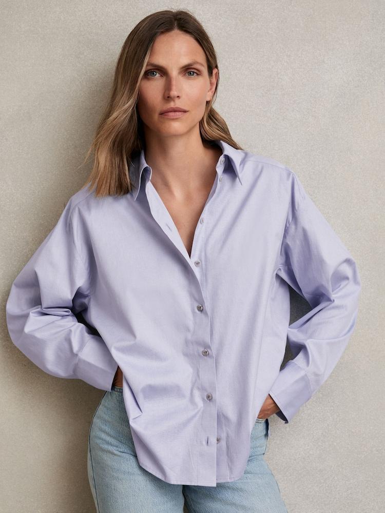 reiss Cotton Button Through Oxford Shirt in Blue