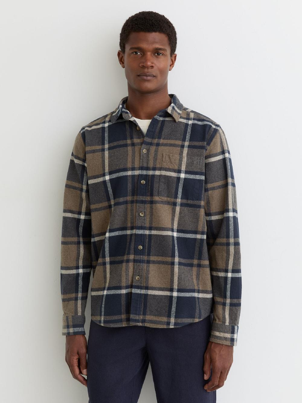 Reiss Cotton Check Flannel Shirt In Dark Navy