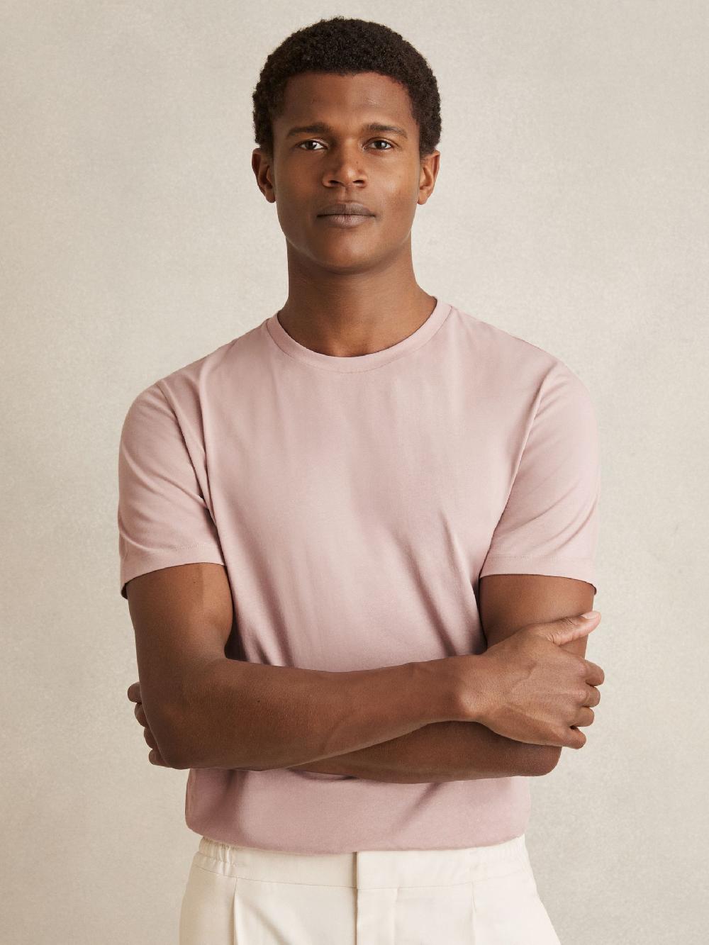 Reiss Cotton Crew Neck T-Shirt In Soft Pink