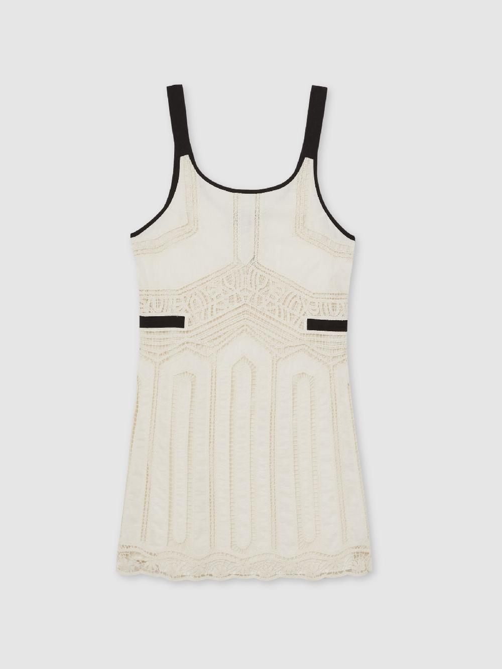 Reiss Cotton Crochet-Detail Mini Dress In Cream