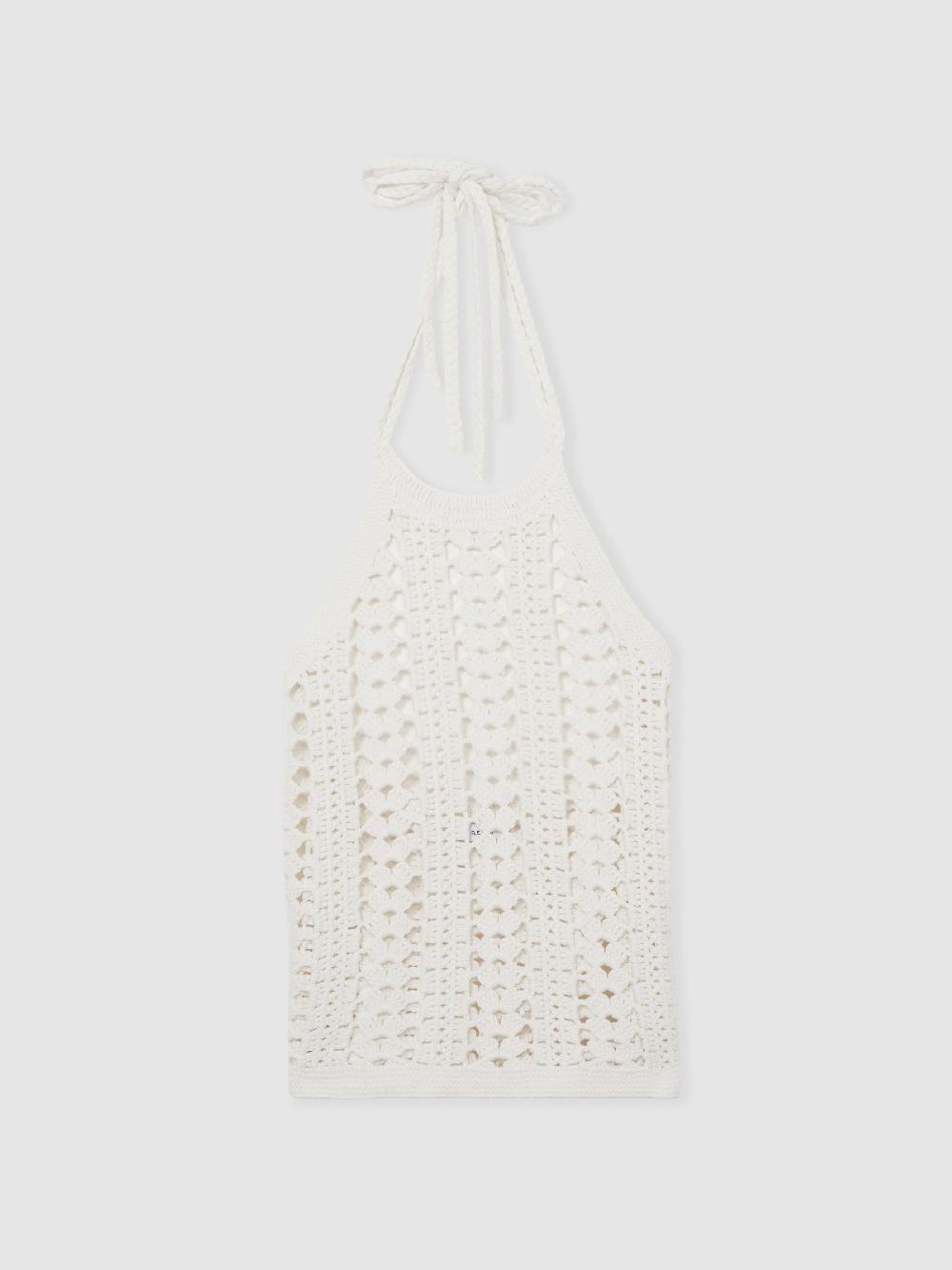 Reiss Cotton Crochet Halterneck Vest Top In White