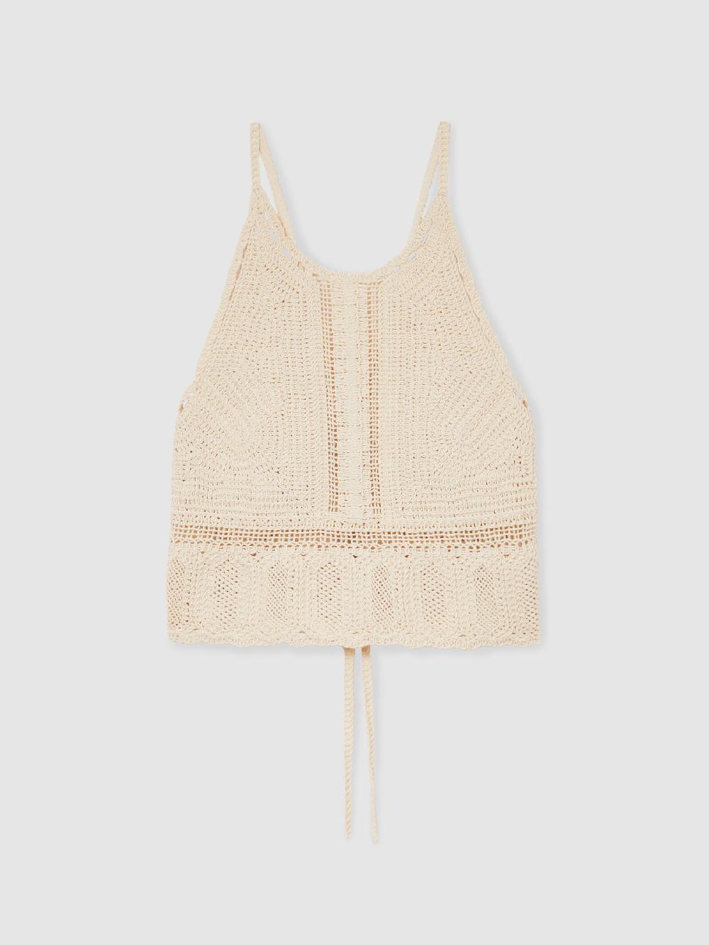 Reiss Cotton Crochet Tie-Back Cropped Top In Cream