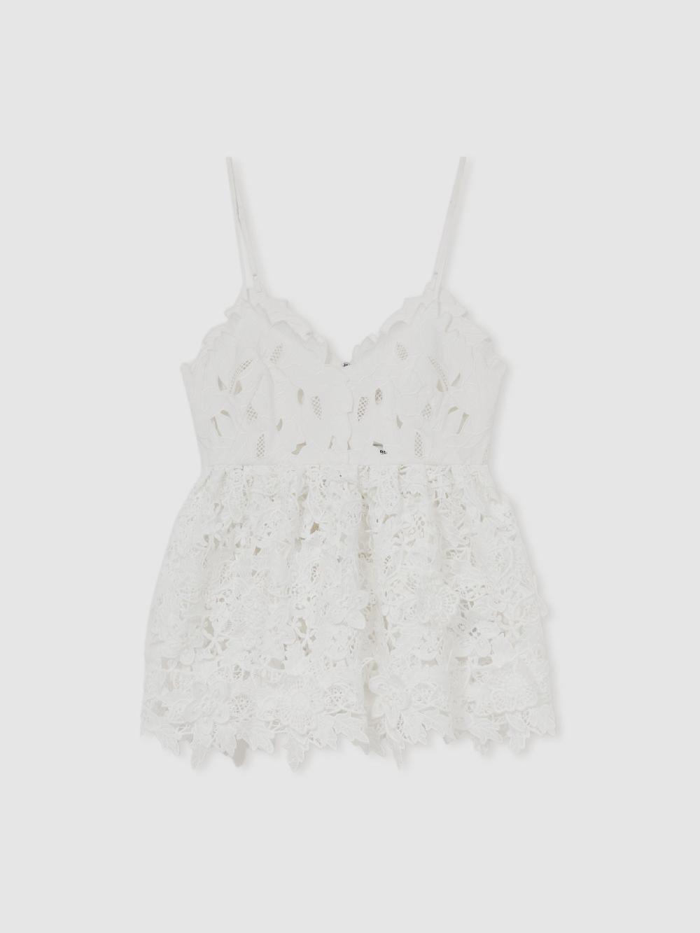 Reiss Cotton Cut Out Lace Cami Top In Ivory