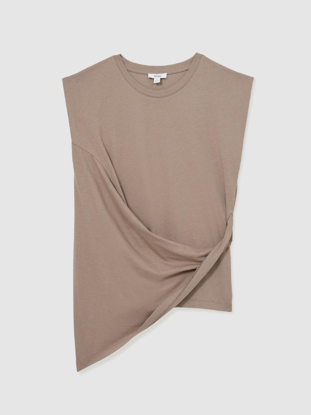 Reiss Cotton Drape T-Shirt In Taupe Neutral