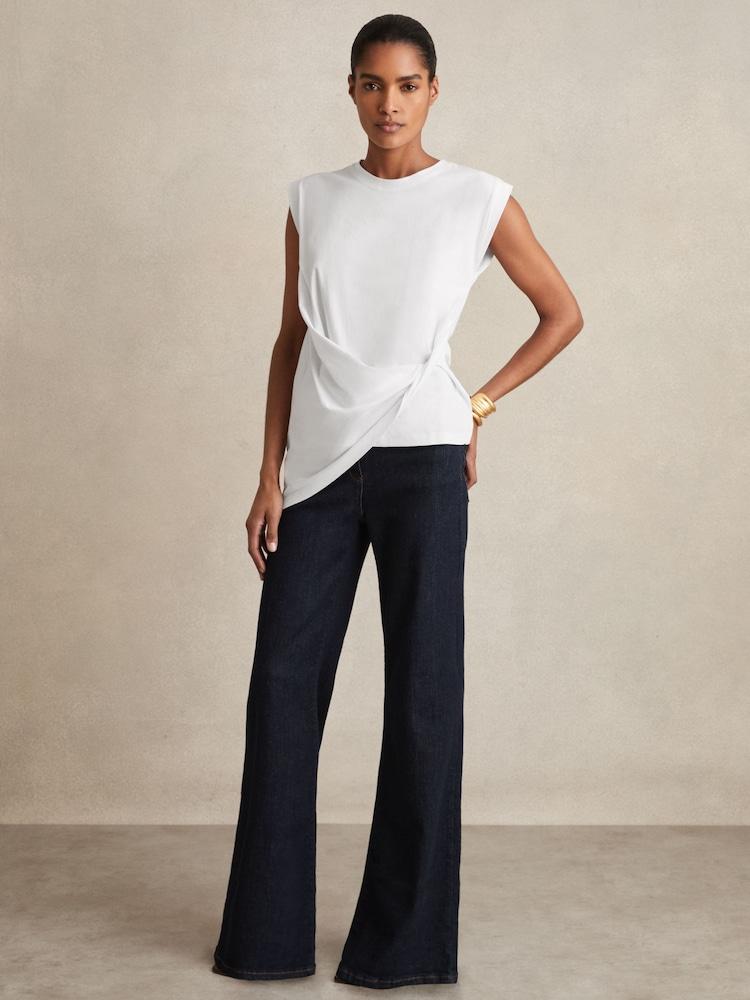 reiss Cotton Drape T-Shirt in White