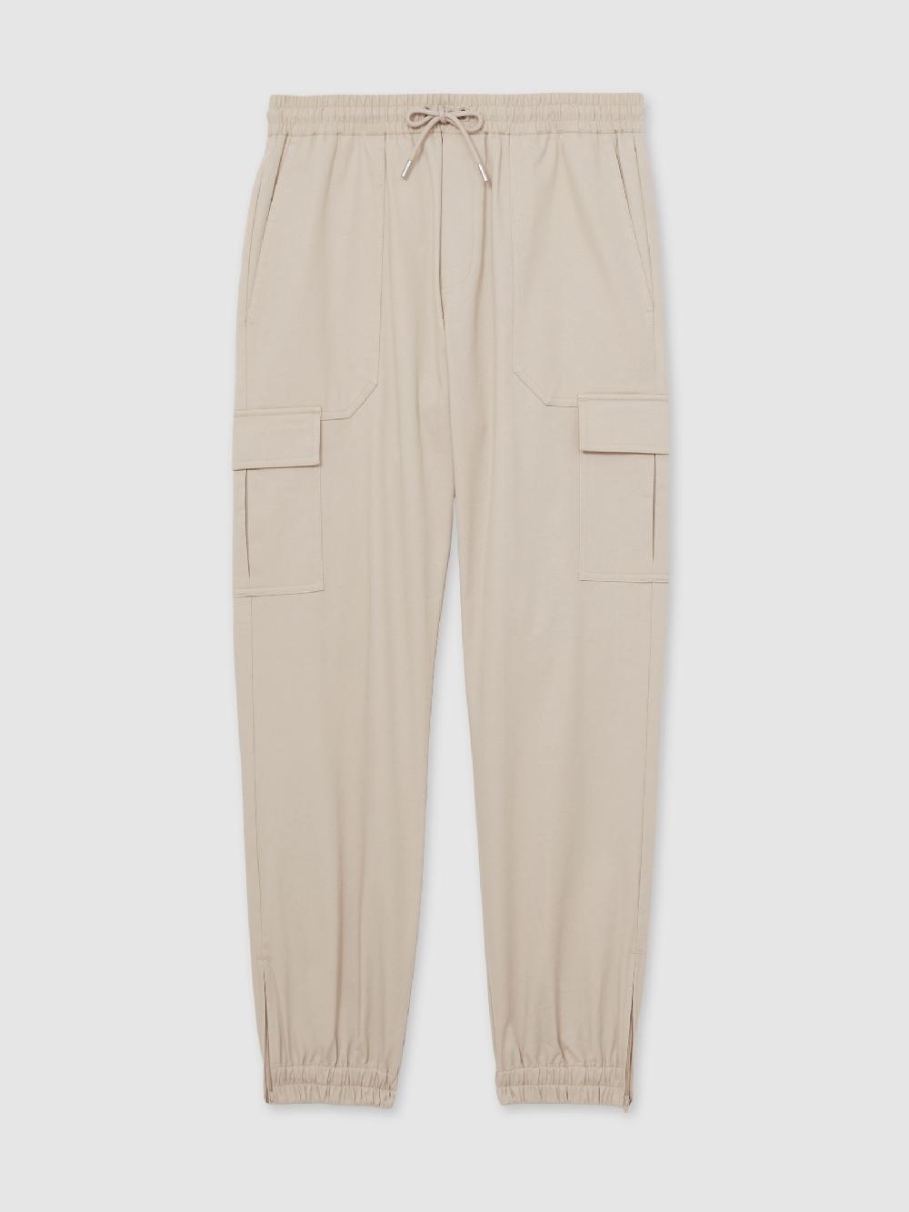 Reiss Cotton Drawstring Cargo Trousers In Stone