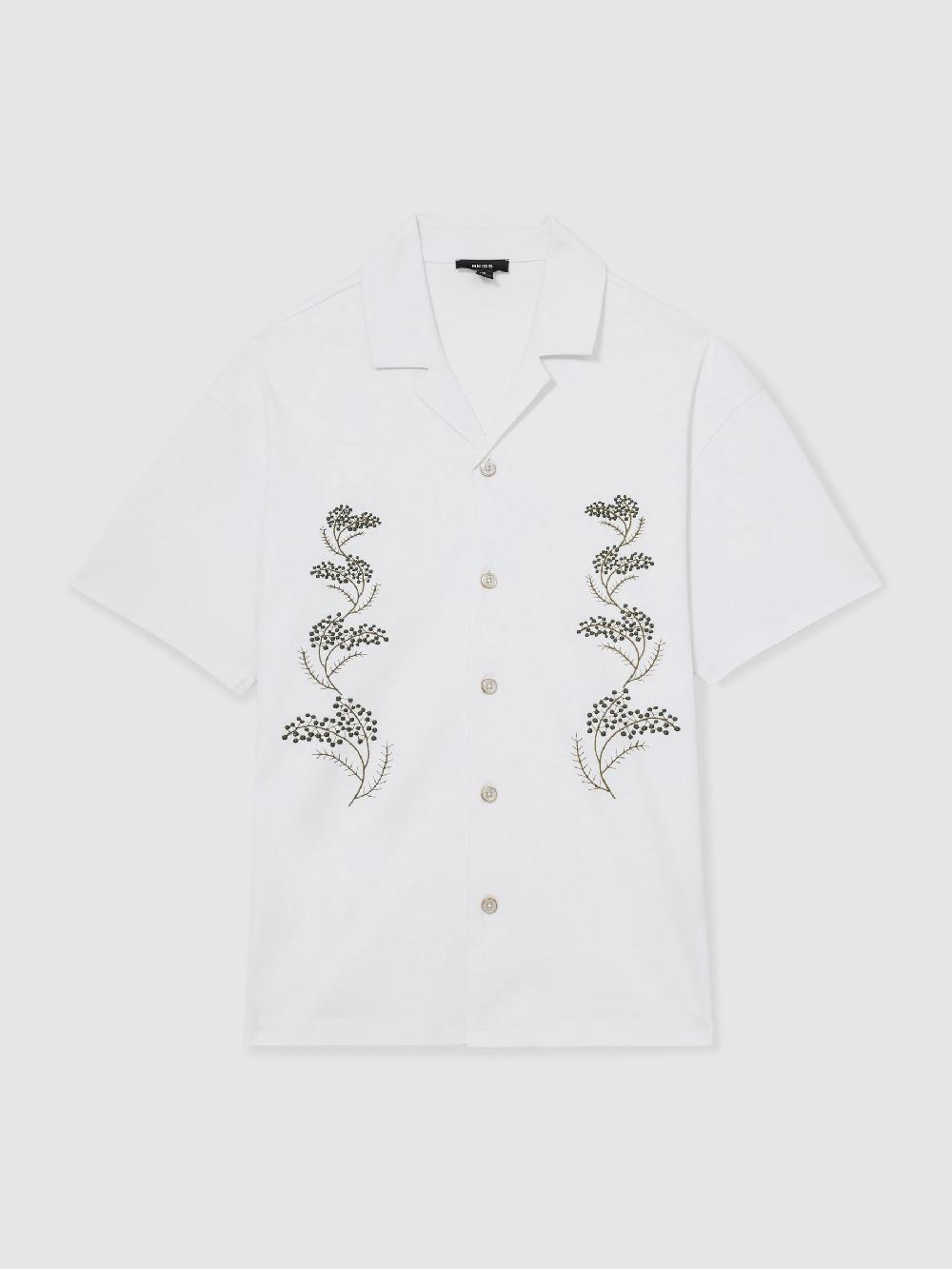 Reiss Cotton Floral Embroidered Shirt In White