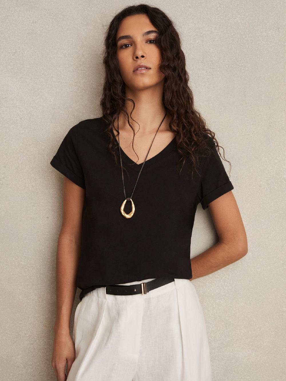 Reiss Cotton-Jersey V-Neck T-Shirt In Black