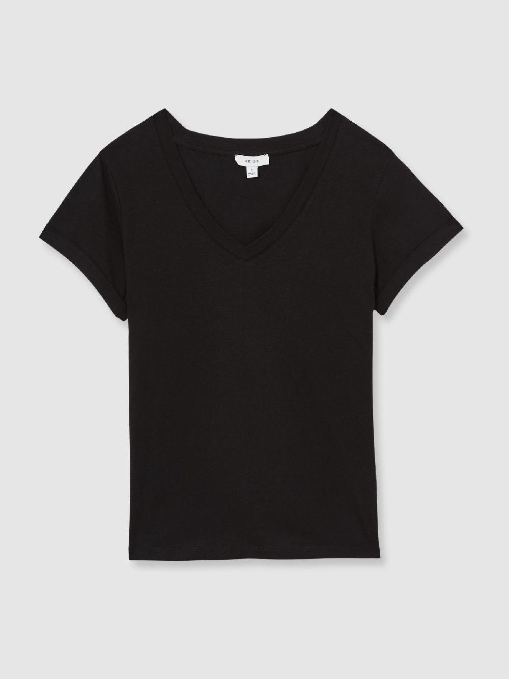 Reiss Cotton-Jersey V-Neck T-Shirt In Black