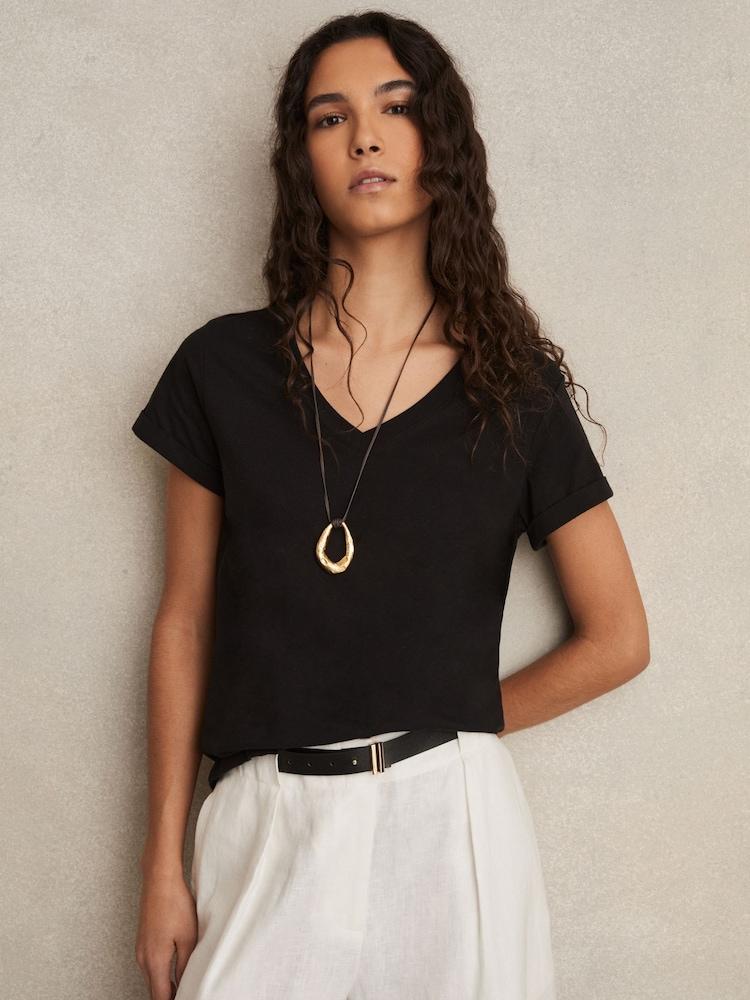 reiss Cotton-Jersey V-Neck T-Shirt in Black