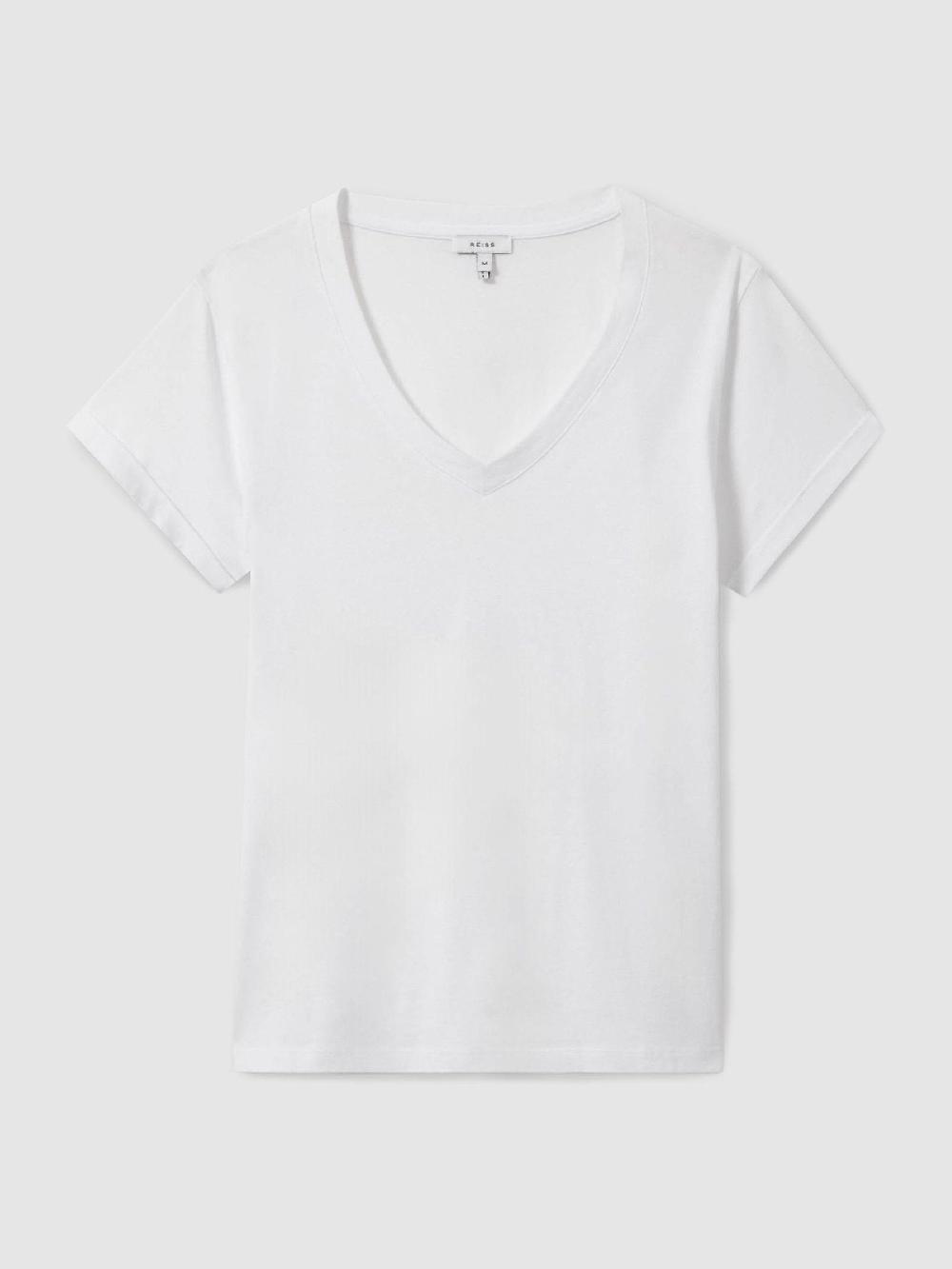 Reiss Cotton-Jersey V-Neck T-Shirt In White