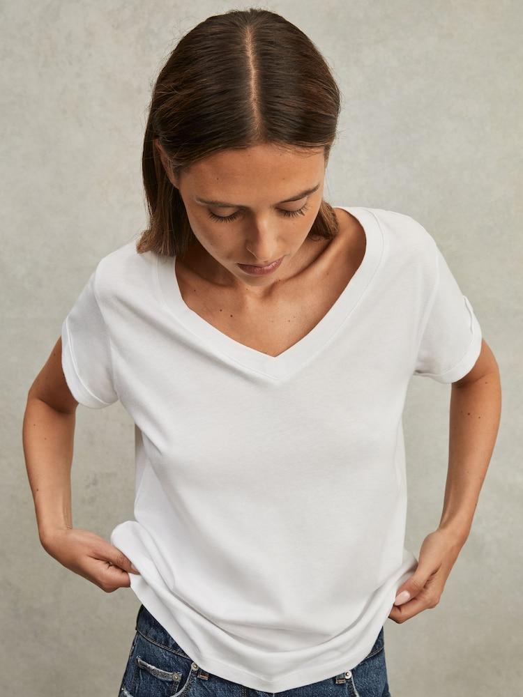 reiss Cotton-Jersey V-Neck T-Shirt in White