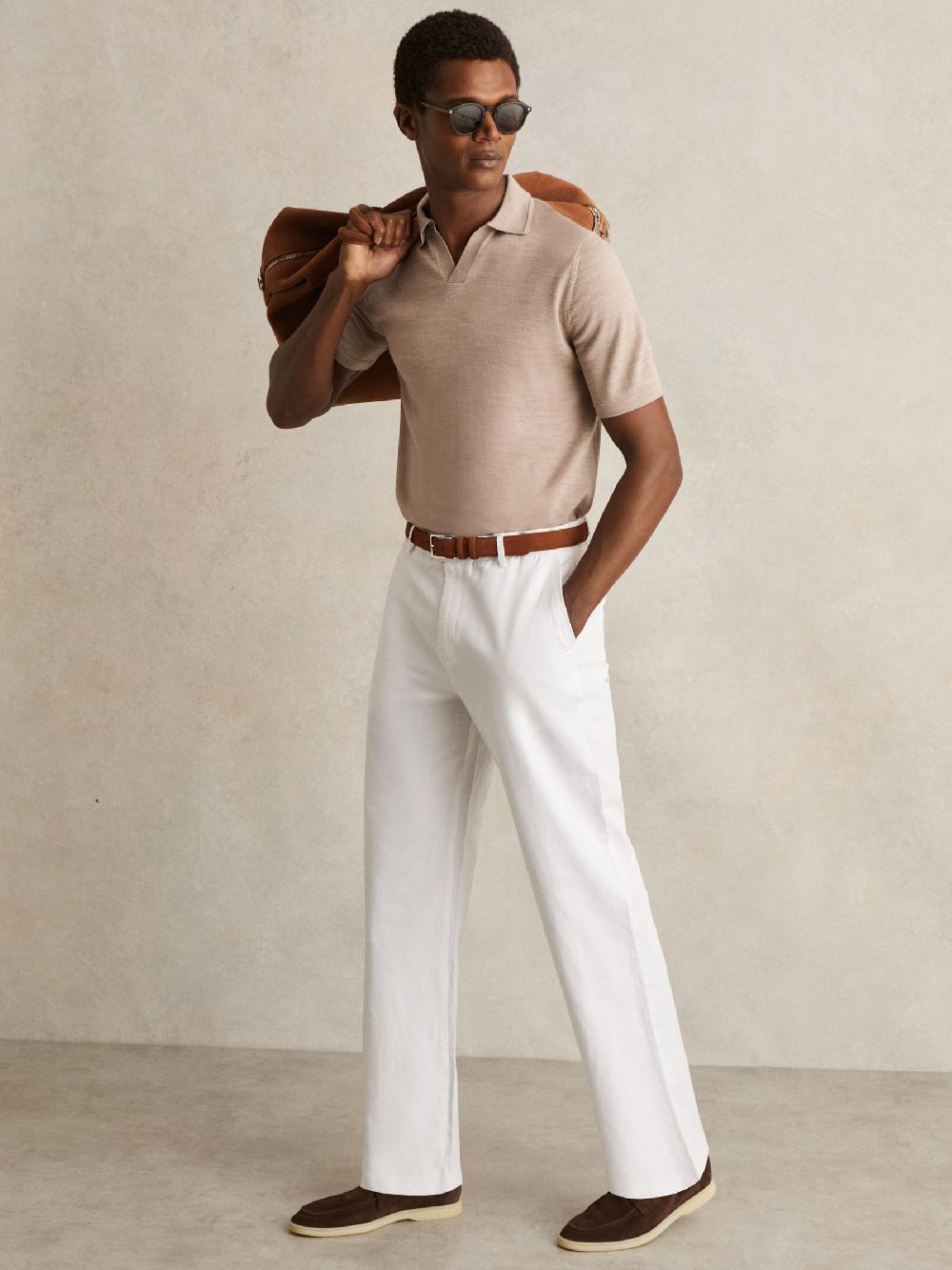 Reiss Cotton-Linen Relaxed-Fit Trousers In White