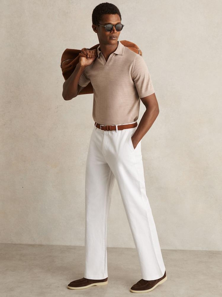 reiss Cotton-Linen Relaxed-Fit Trousers in White