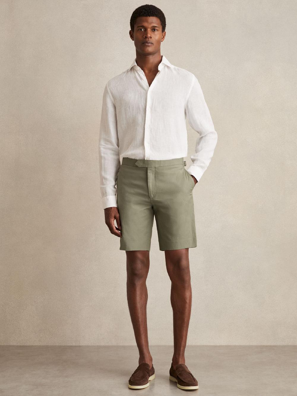 Reiss Cotton-Linen Tailored Shorts In Pistachio