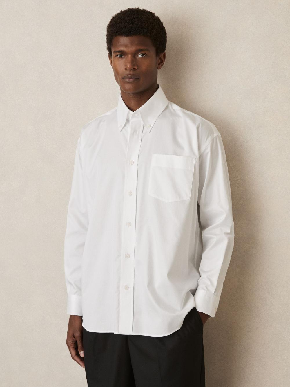 Reiss Cotton Oversized Long-Sleeve Shirt In White