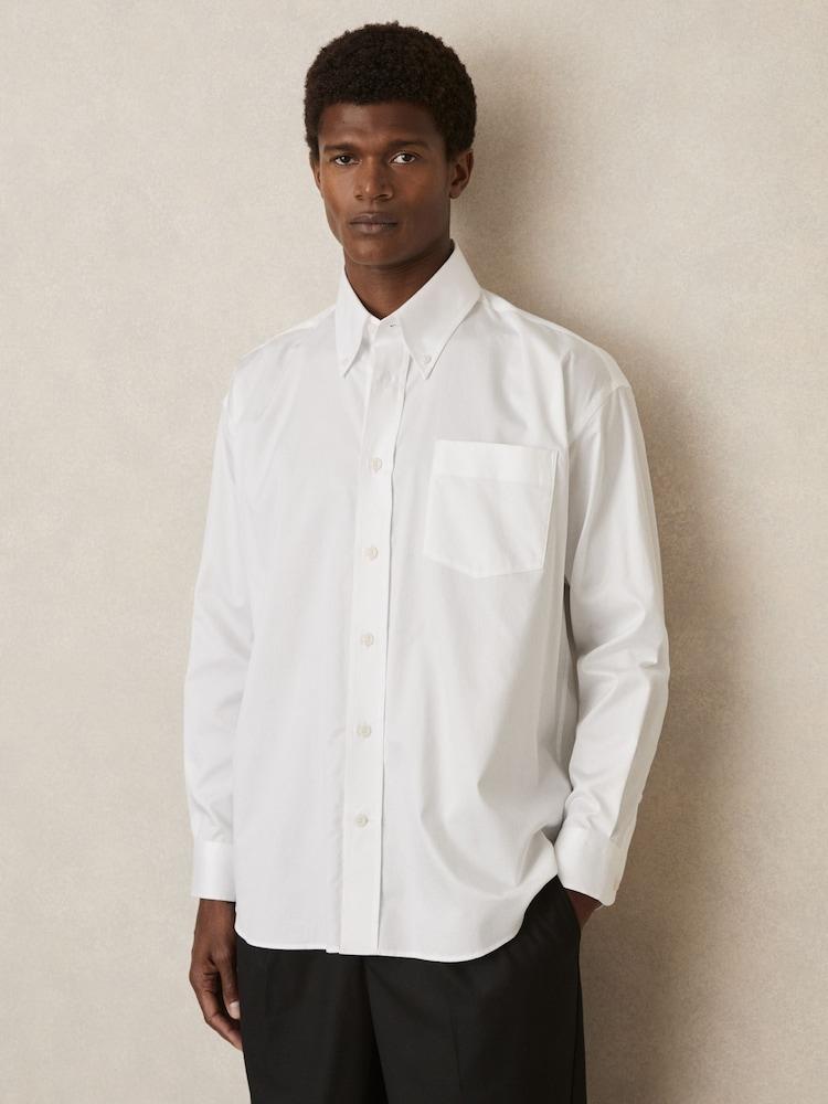 reiss Cotton Oversized Long-Sleeve Shirt in White