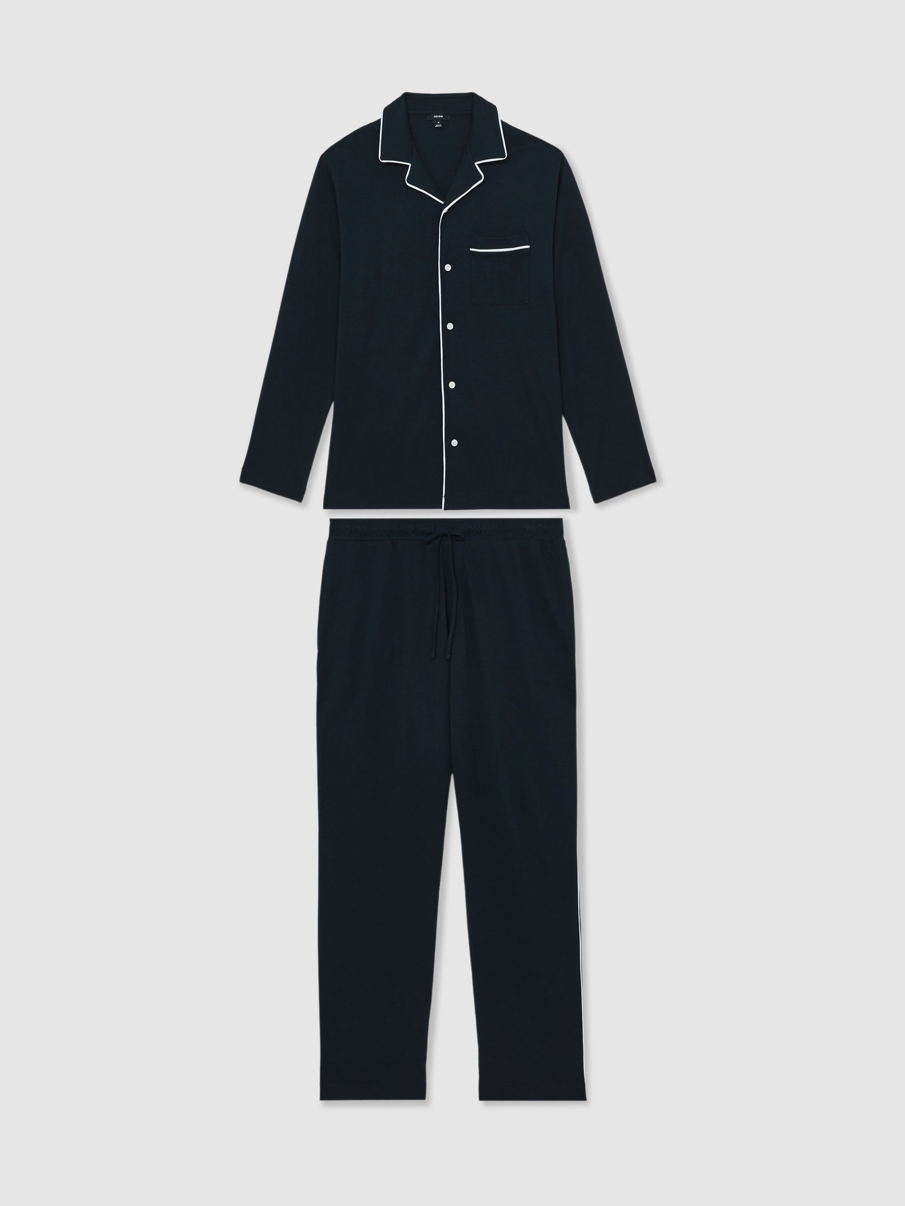 Reiss Cotton Piped Pyjamas Set In Navy