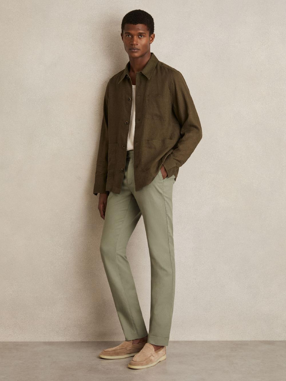 Reiss Cotton-Piqué Slim-Fit Chinos In Khaki Green