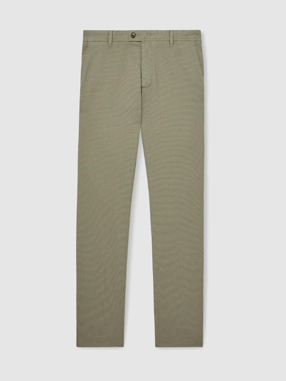 Reiss Cotton-Piqué Slim-Fit Chinos In Khaki Green