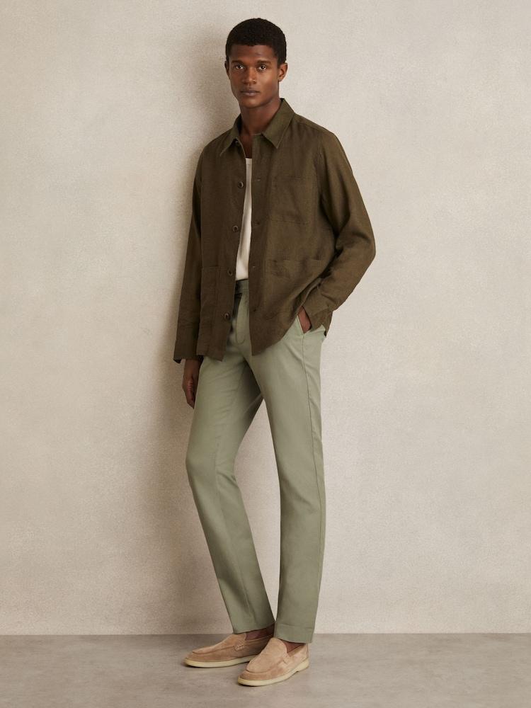 reiss Cotton-Piqué Slim-Fit Chinos in Khaki Green