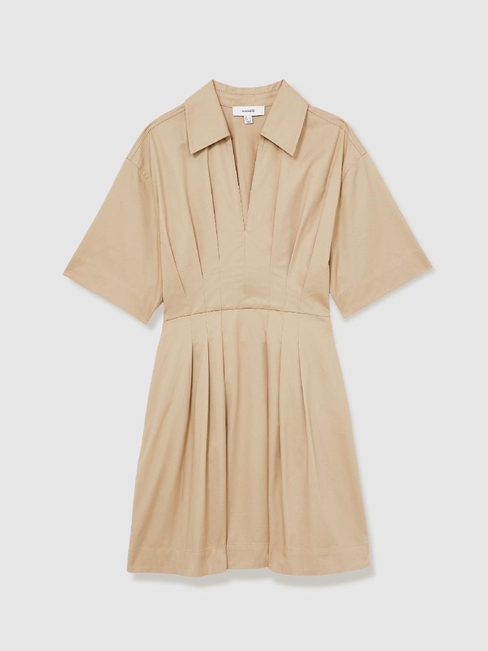 Reiss Cotton Pleated Shirt Dress In Neutral