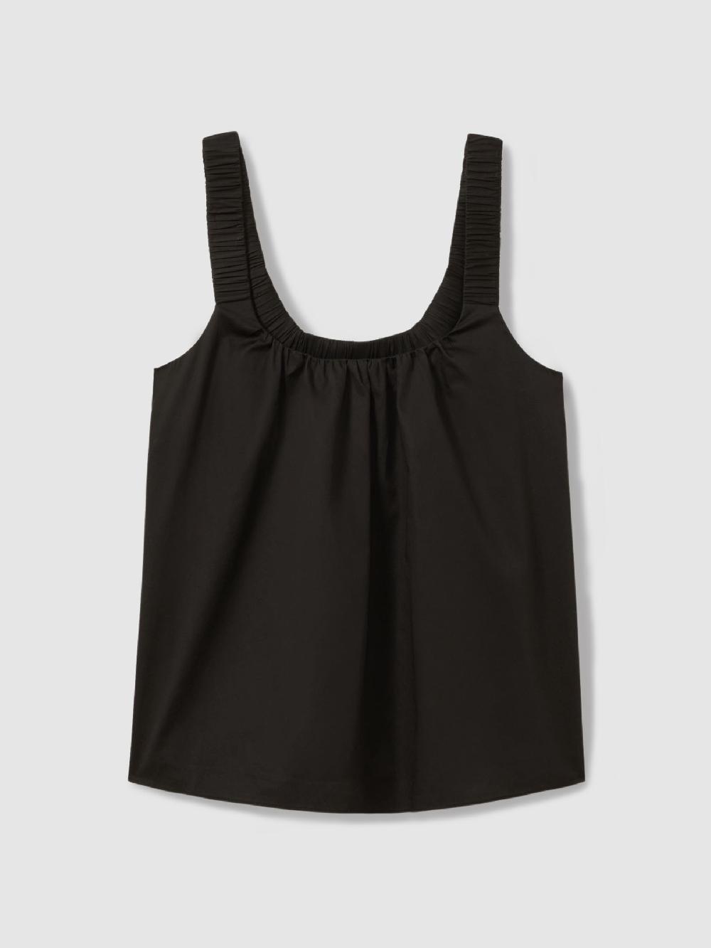 Reiss Cotton Ruched Strap Top In Black