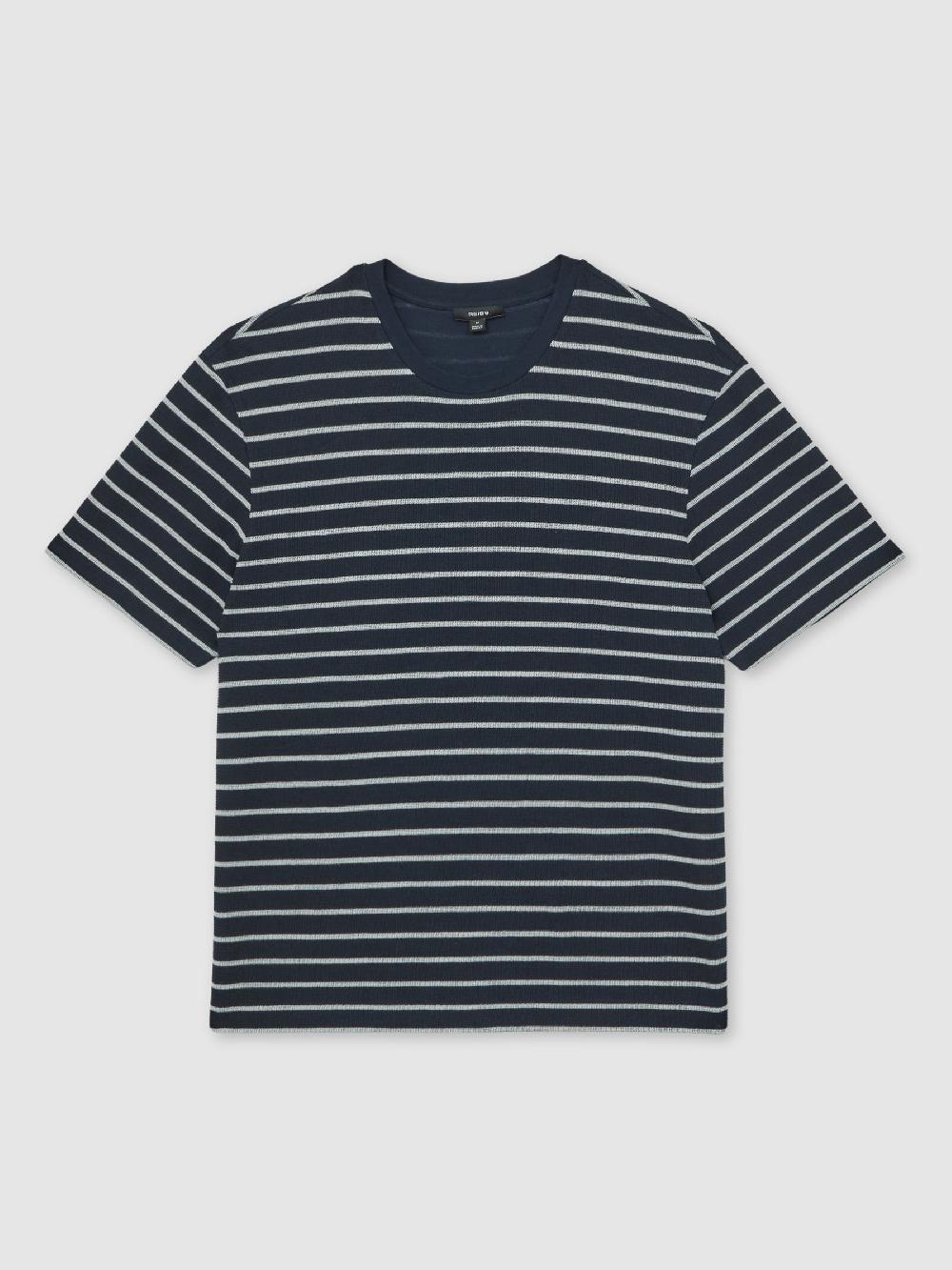 Reiss Cotton Textured Stripe T-Shirt In White/Navy