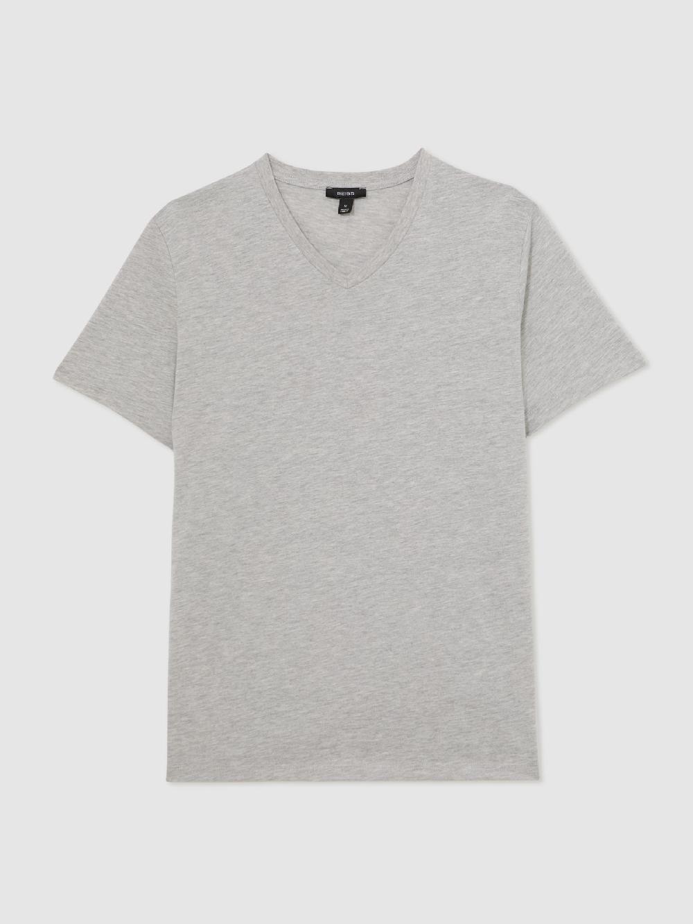 Reiss Cotton V-Neck T-Shirt In Grey Melange