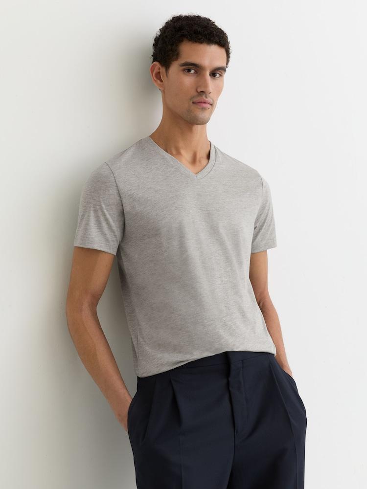reiss Cotton V-Neck T-Shirt in Grey Melange