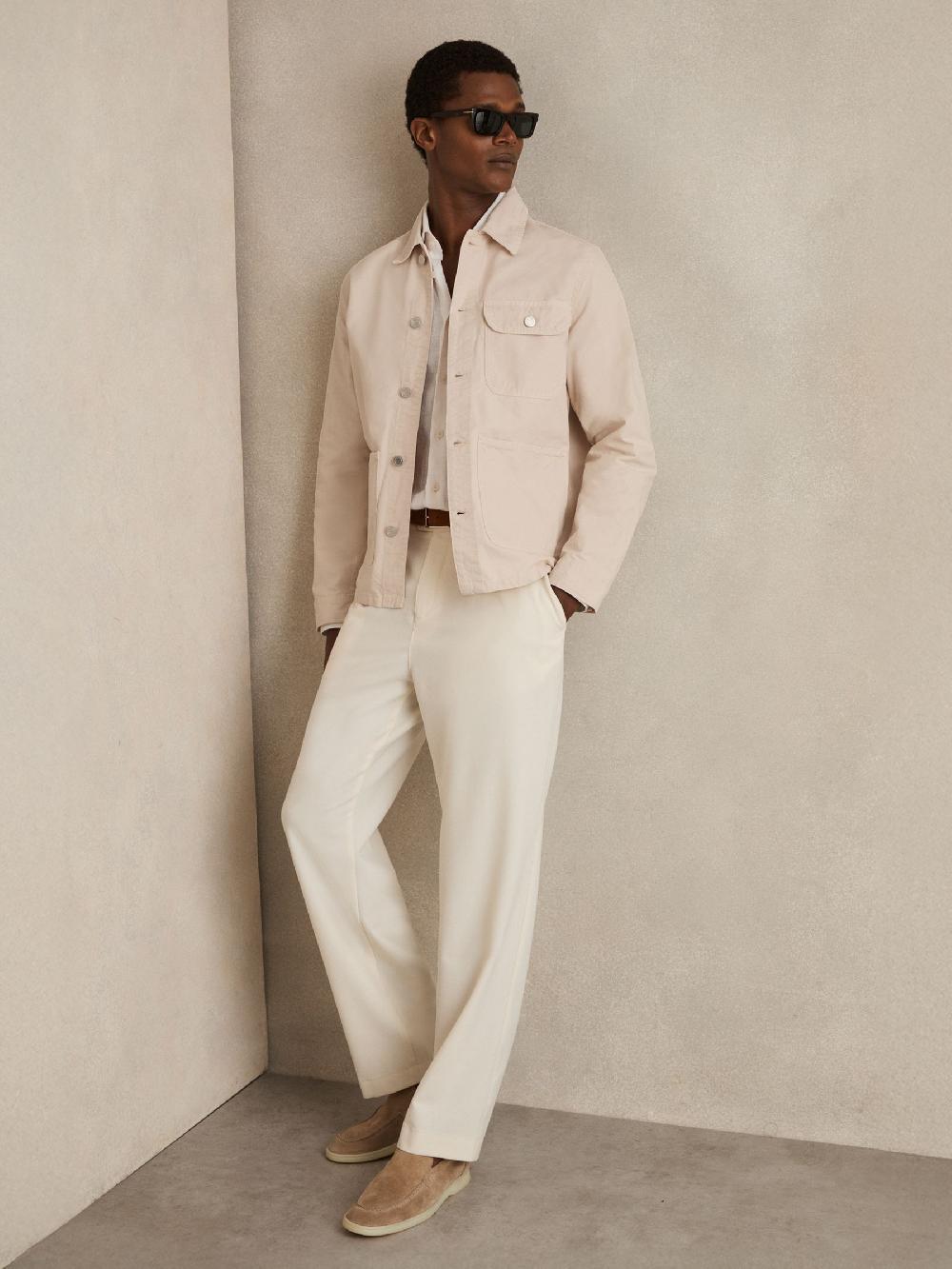 Reiss Cotton Worker Jacket In Stone