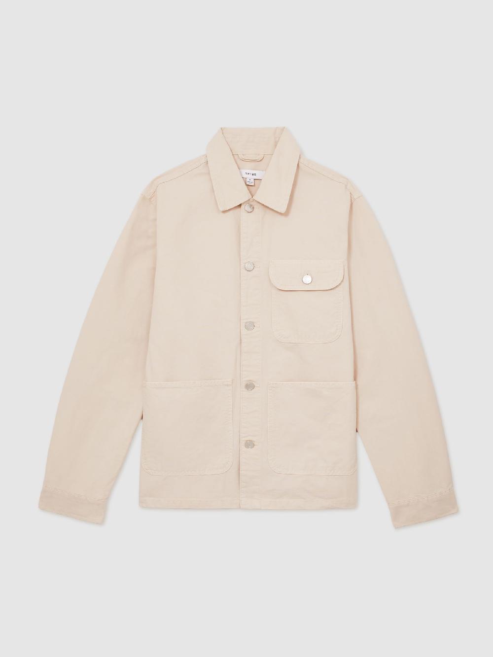 Reiss Cotton Worker Jacket In Stone