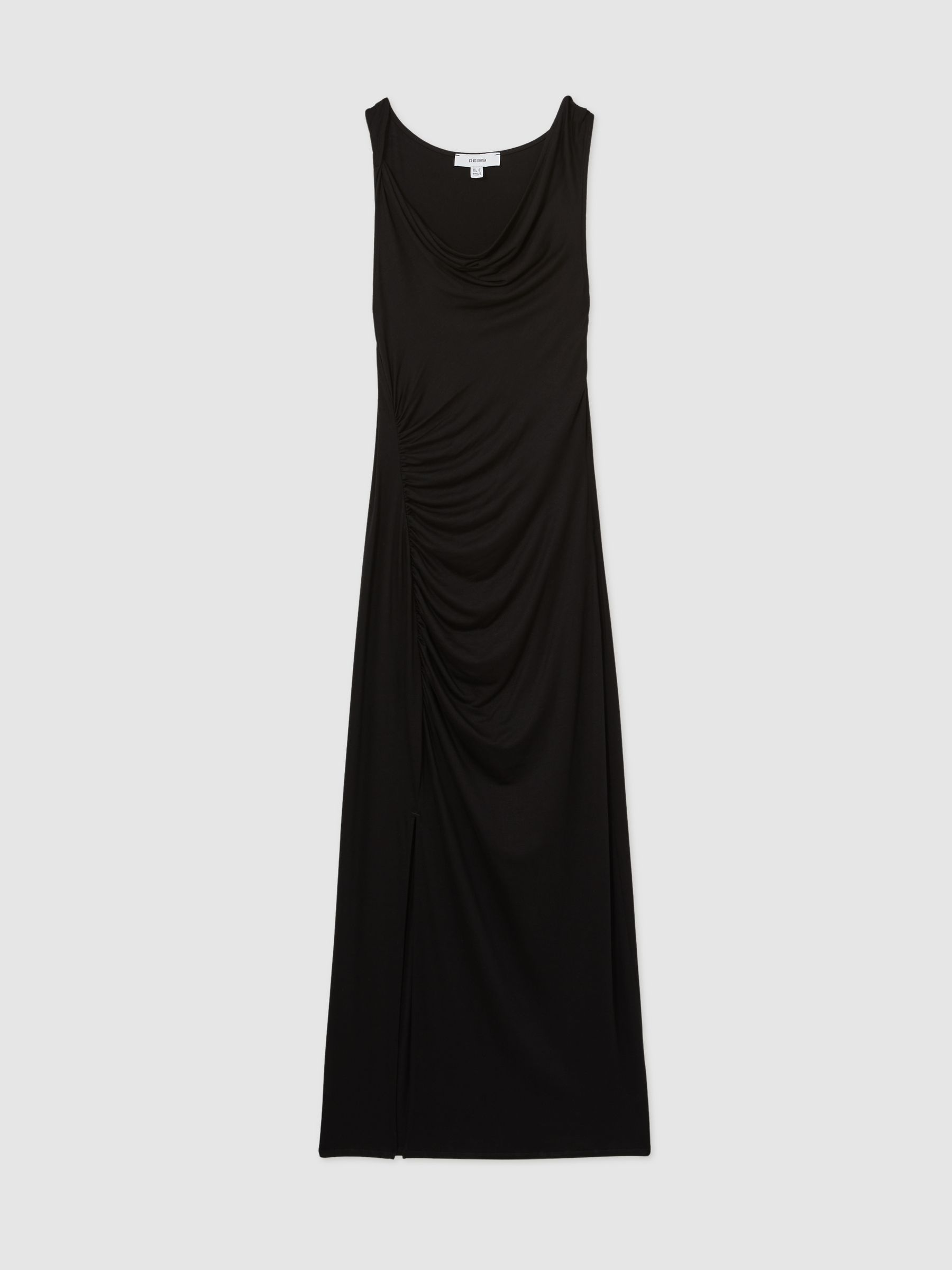 Reiss Cowl-Neck Ruched Jersey Midi Dress In Black