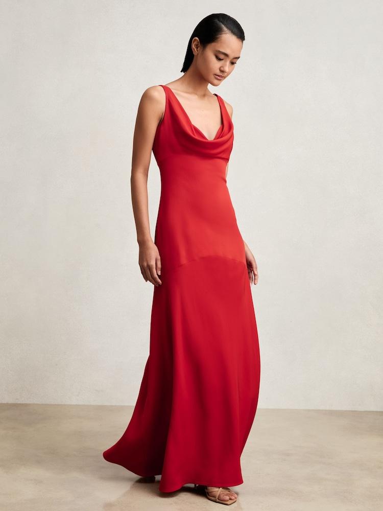reiss Cowl-Neck Sleeveless Maxi Dress in Red