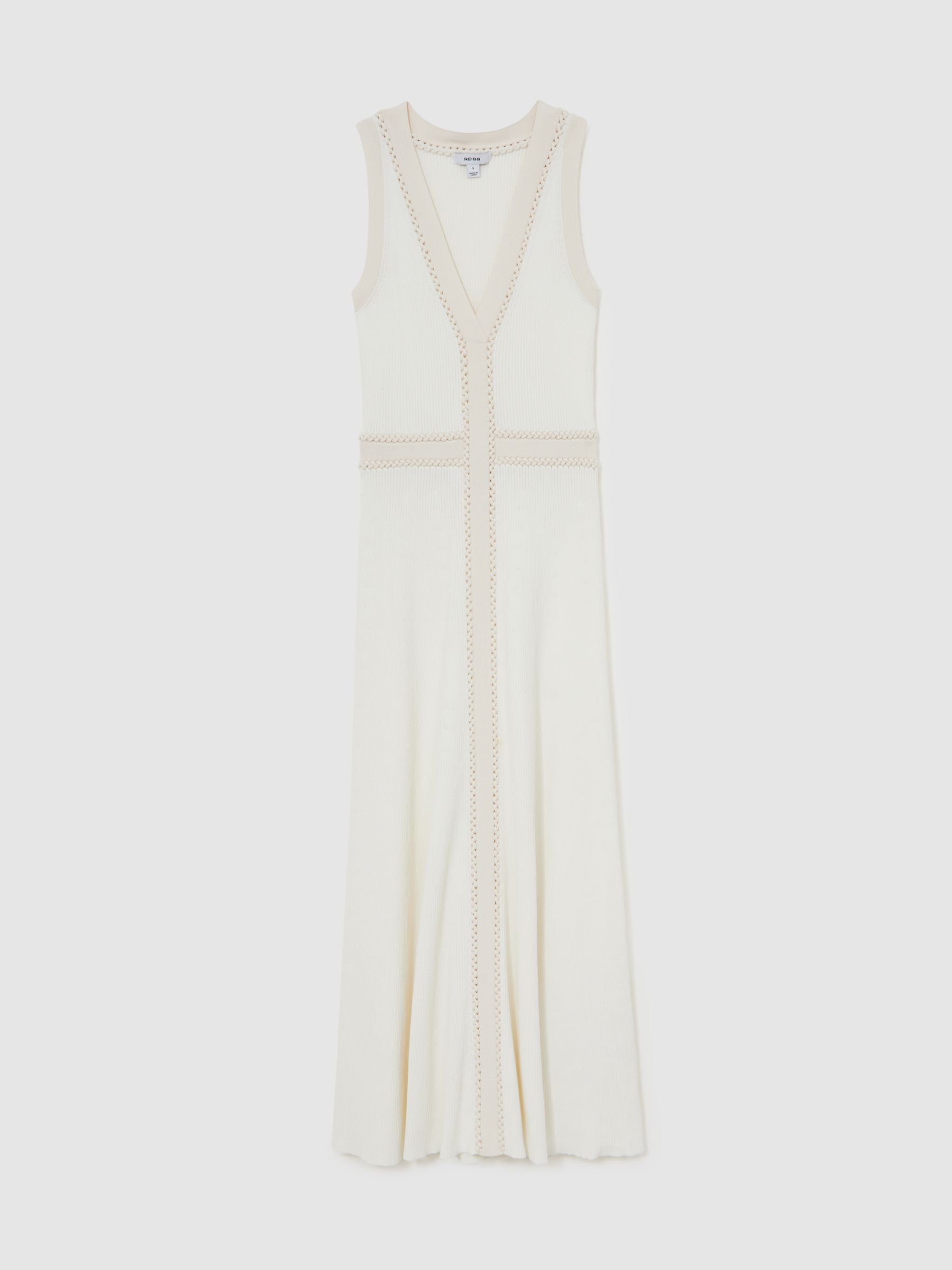 Reiss Craft-Stitch Knitted Midi Dress In Ivory