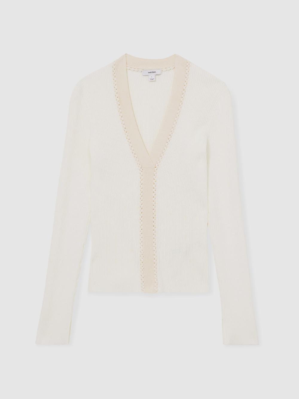 reiss Craft-Stitch Rib-Knit Top In Ivory