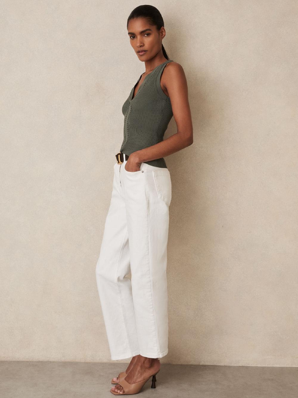 Reiss Craft-Stitch Rib-Knit Vest In Khaki Green