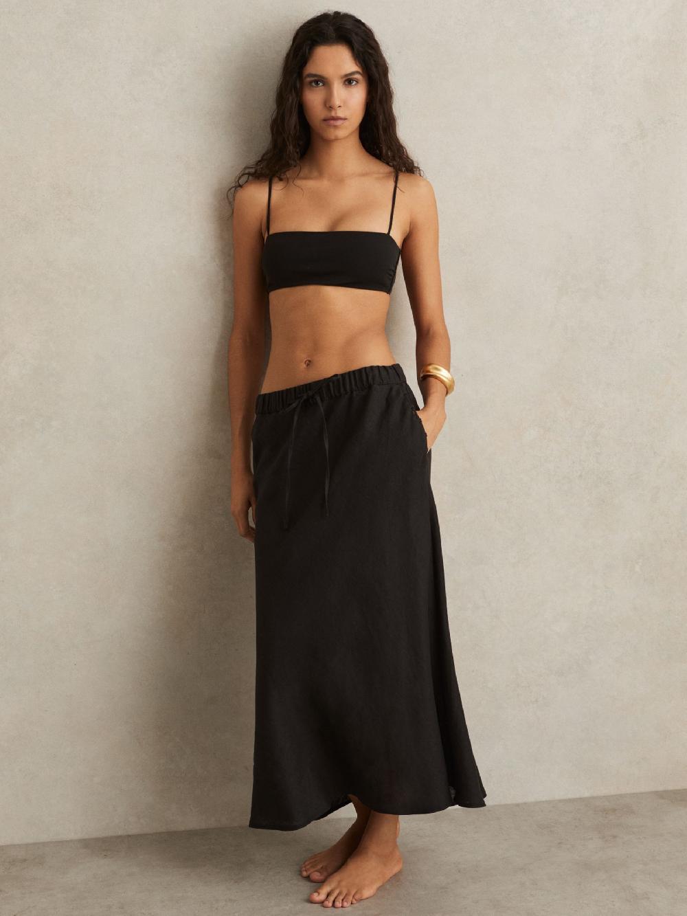 Reiss Crepe Bandeau Bikini Top In Black